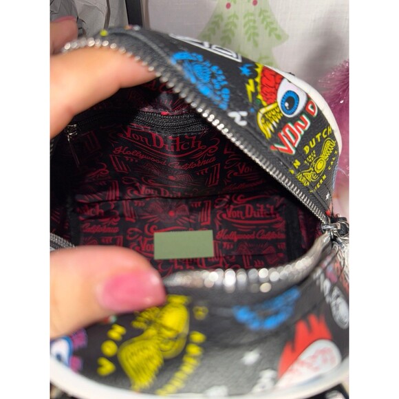 Von Dutch Jax Bowler Bag – Black Graffiti Logo Print Y2K Satchel - Picture 5 of 6